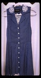 Navy polka dot dress with lace detail